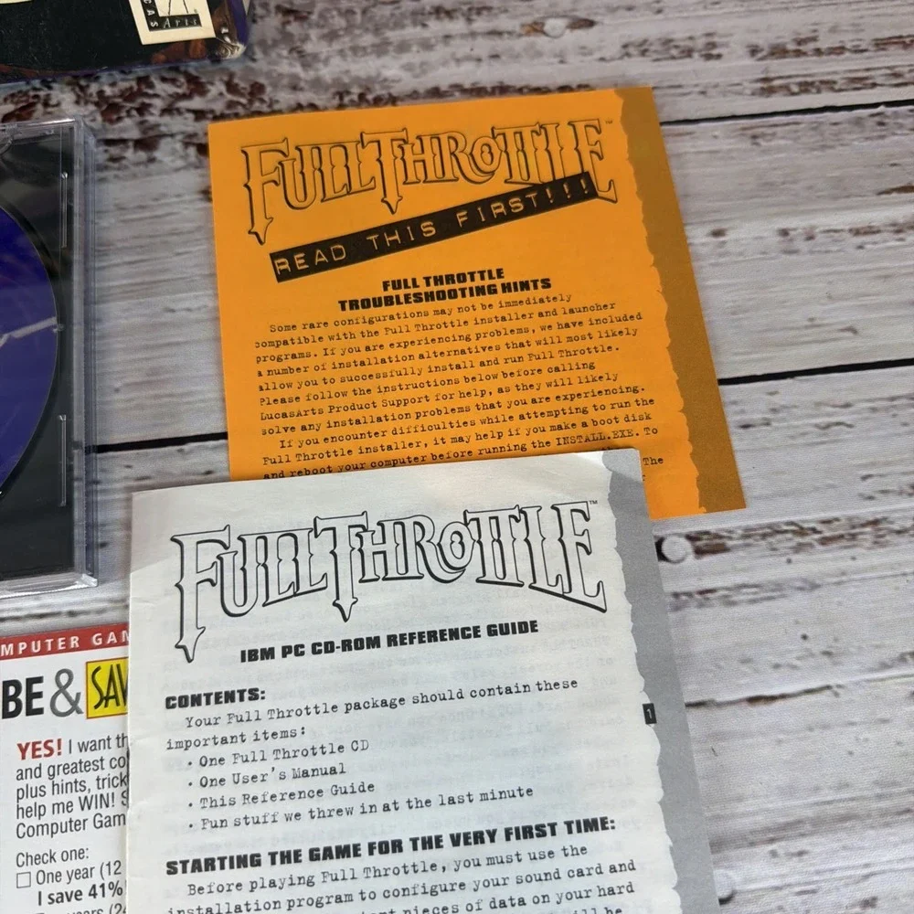 Full Throttle (PC, 1995) - LucasArts - Rare Complete (CIB) Big Box - VERY GOOD!